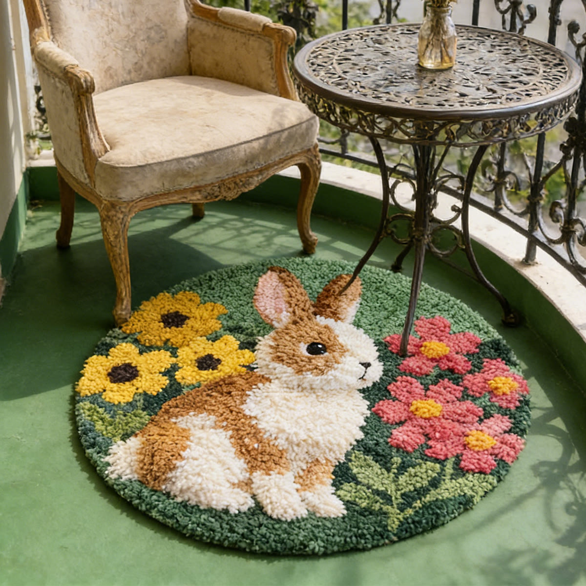 Rubbyoo Latch Hook Rug Kit - Rabbit With Flower | Easy Beginner Craft | Diy Handmade Carpet - image 4