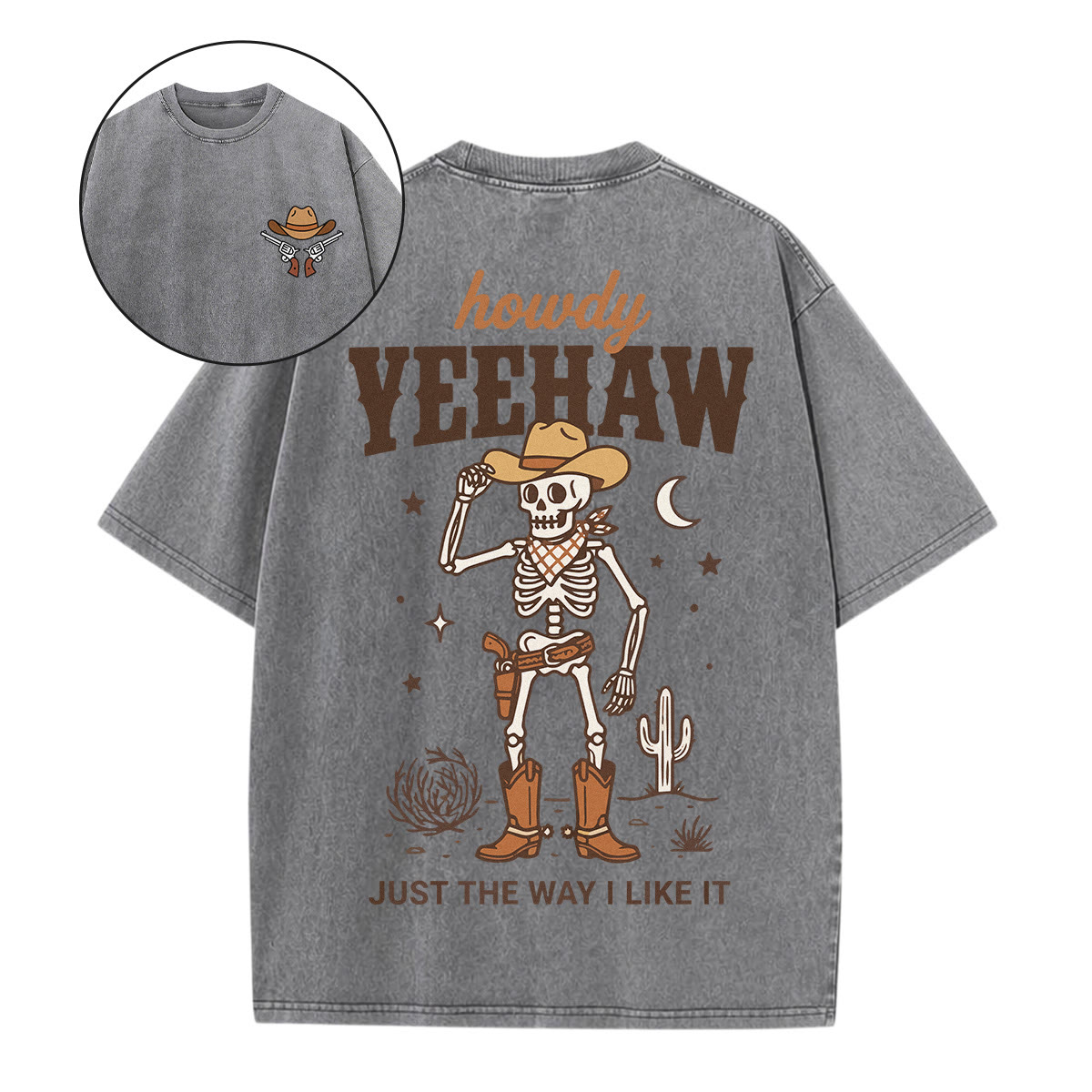 Rubbyoo Just The Way I Like It Double Sided Unisex Washed T-shirt Western Cowboy Style - Grey - 5XL - image 16