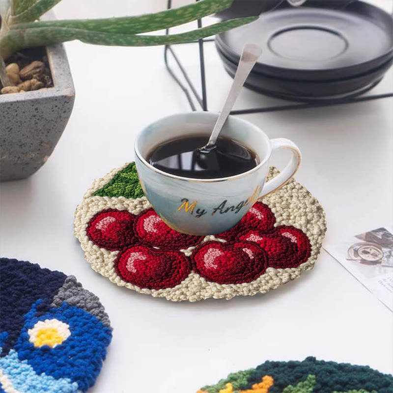 Plump Red Cherry Cluster Punch Needle Kit – Simple Handmade Project | Exquisite Decor Pendant - image 5