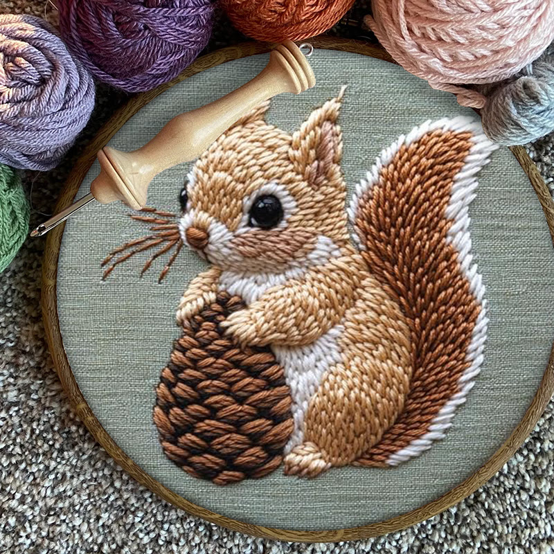  Squirrel And Pine Cone Punch Needle Kit - Winter Animal Craft | Diy Christmas Gifts - image 7