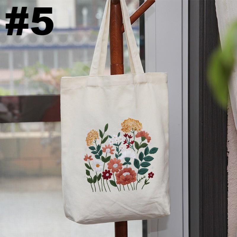 Embroidery Beige And White Canvas Tote Bag  Kits | Colorful Flower Needlepoint  Crafts  | Eco-friendly Shopping  Bag For Life - #5 - image 6