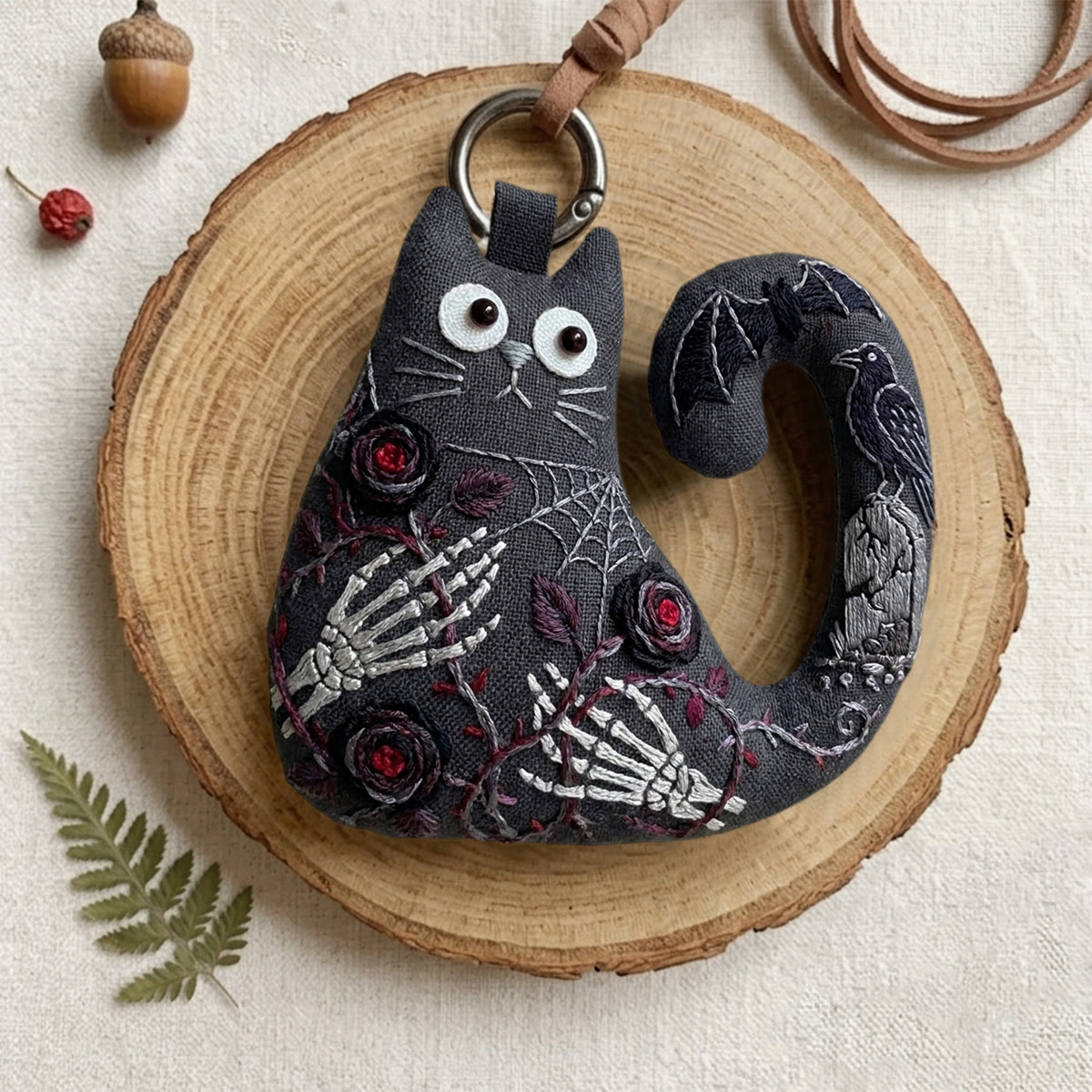 Rubbyoo Cat Embroidery Kit - Skeleton Floral Design | Handmade Gothic Gift | Artisan Gothic Decor - image 6