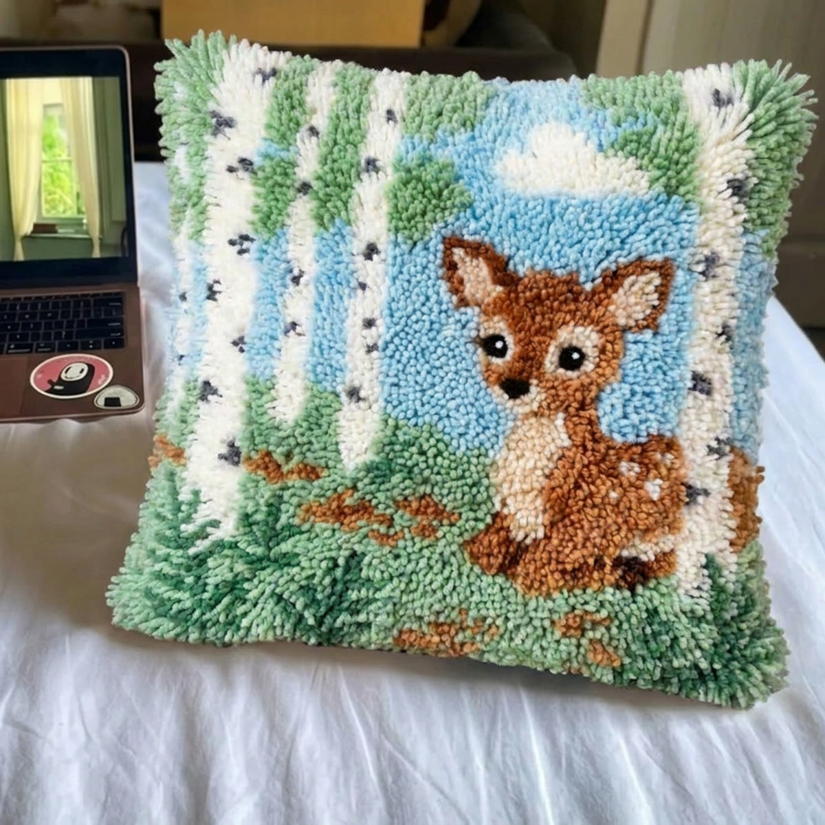 Rubbyoo Latch Hook Pillow Kit - Birch Forest Deer | Adorable Animal Art | Cozy Handmade Home Decor - image 4
