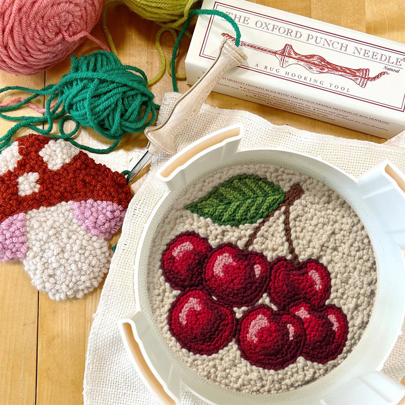 Plump Red Cherry Cluster Punch Needle Kit – Simple Handmade Project | Exquisite Decor Pendant - image 10