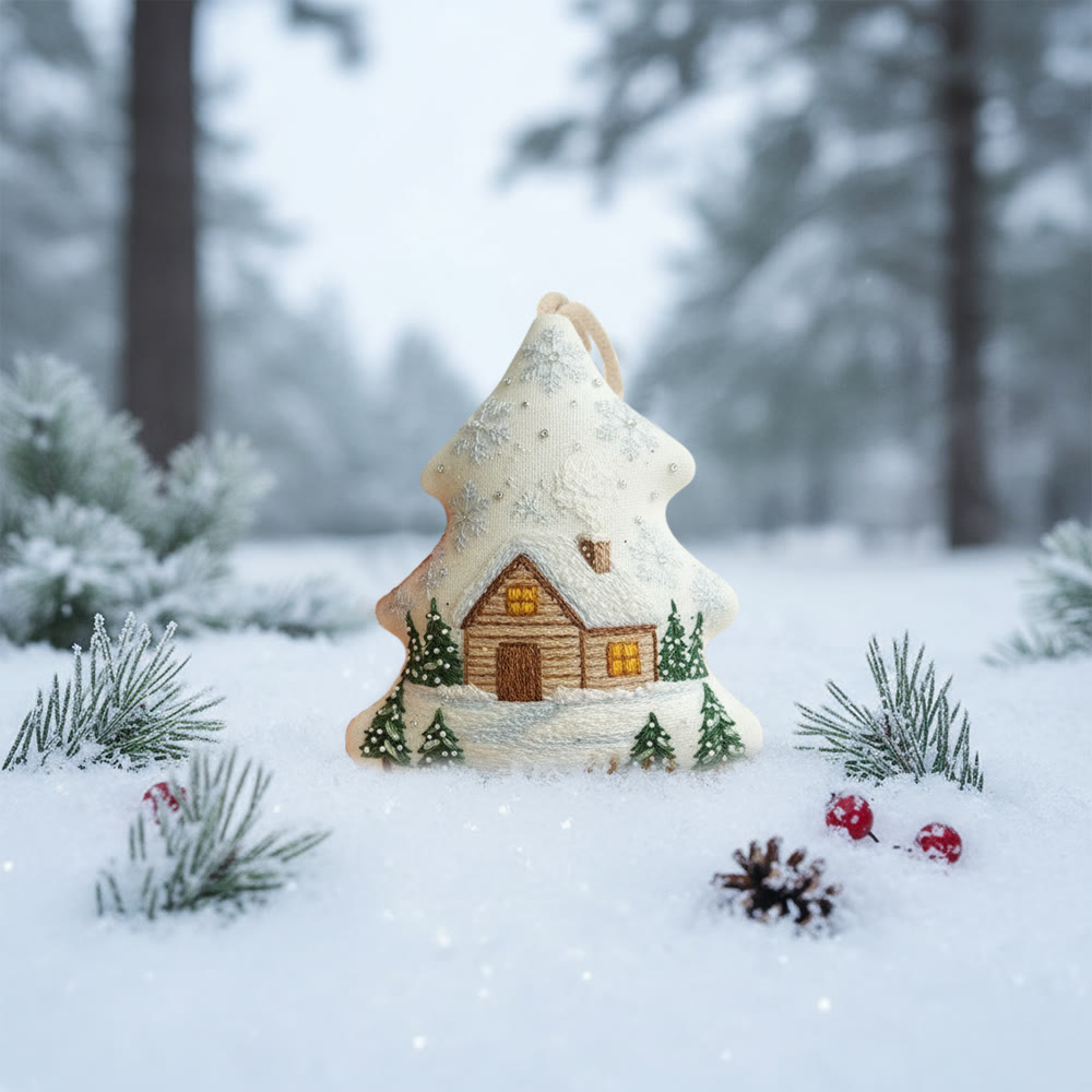 Rubbyoo Tree-shaped Embroidery Kit - Winter Cabin Scene | Polished Embroidery | Beginner-friendly Diy Craft - image 5