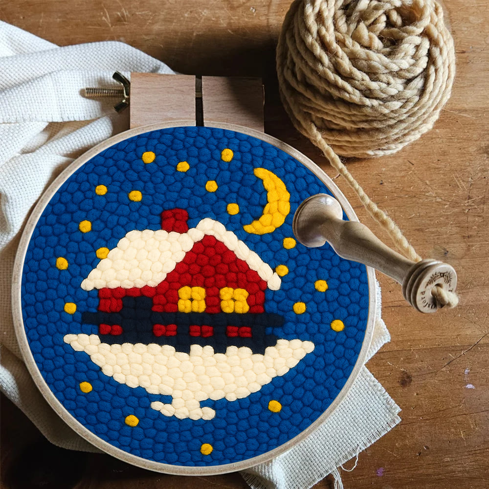 Starry Winter Snow Cottage Punch Needle – Embroidery Craft Kit | Charming Winter Gift - image 9