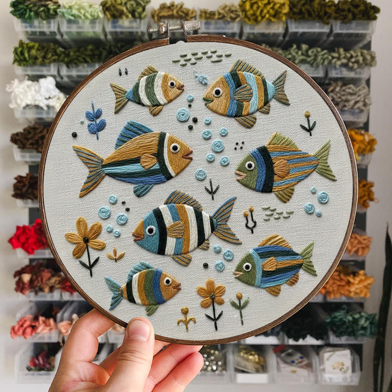 Rubbyoo Embroidery Kit - Tropical School Of Fish | Novice-friendly Diy | Lively Home Vibe - image 5