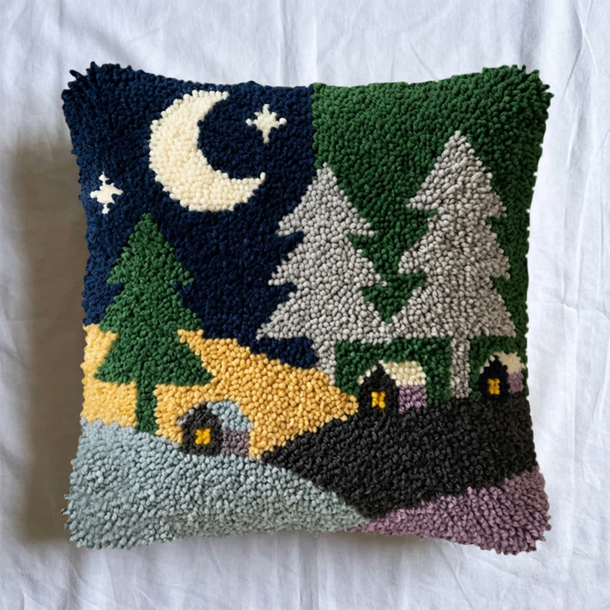 Rubbyoo Latch Hook Pillow Kit - Night Forest Village |  Landscape Cushion Cover | Cozy Home Decor Accent  - image 4