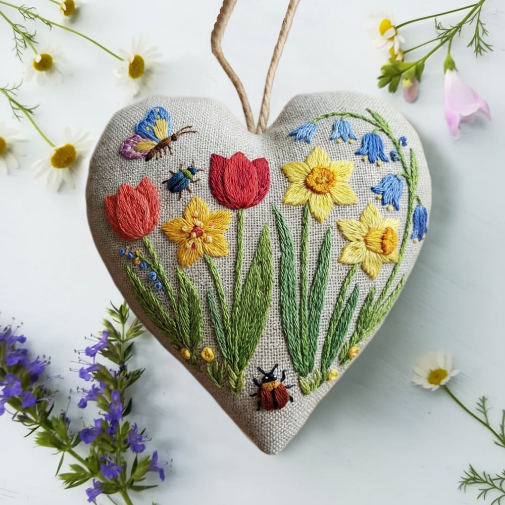 Rubbyoo Heart Embroidery Kit - Spring Tulip Daffodil | Bright Craft Project | Fresh Home Soft Furnish Accent - image 6