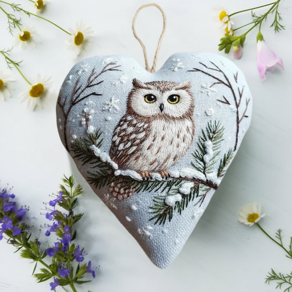 Rubbyoo Heart Embroidery Kit - Snowy Owl Pine Branch | Easy DIY Starter Kit | Festive Winter Home Piece - image 8