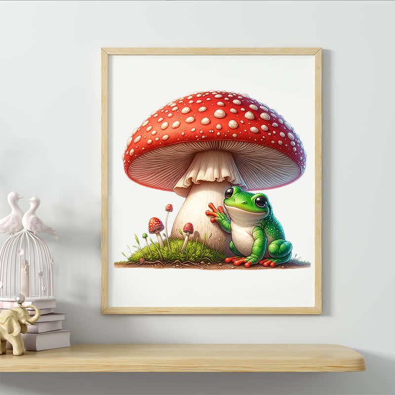 A frog sitting on a mushroom - Wooden Jigsaw Puzzle