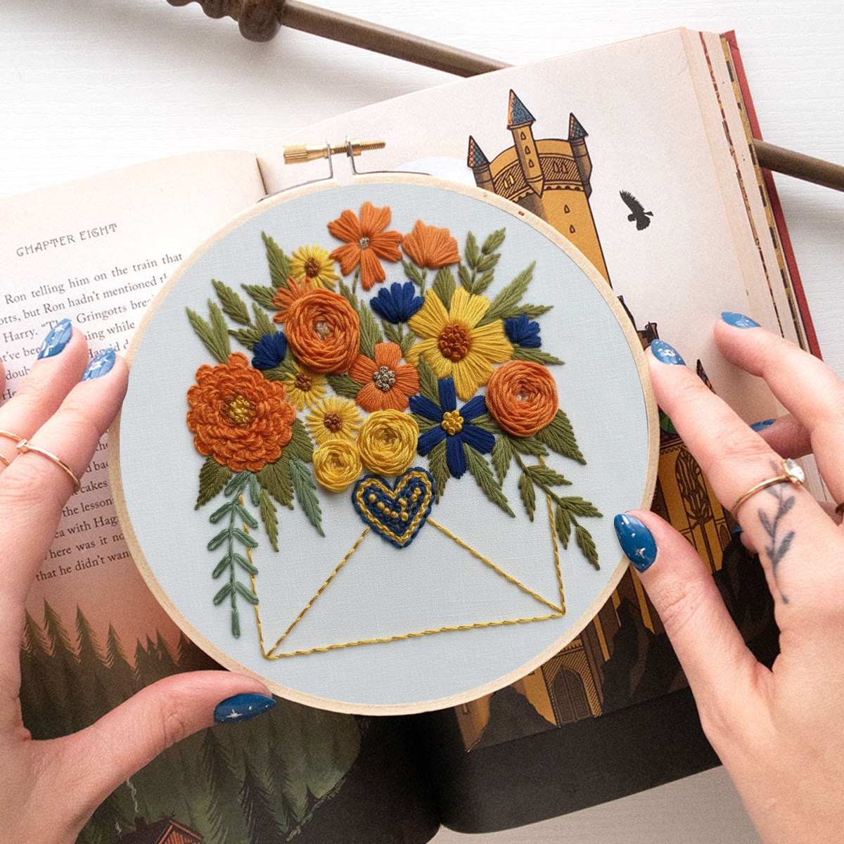 Rubbyoo Embroidery Kit - Floral Envelope With Heart | Relaxing Craft Session | Artistic Home Accent - image 7