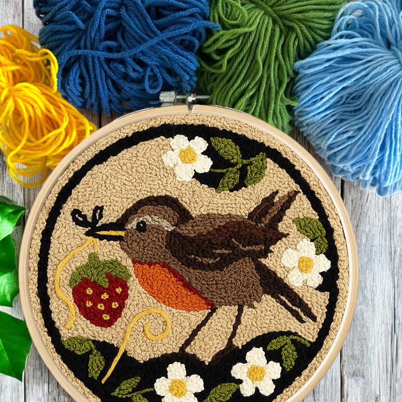 Strawberry Bird Punch Needle Kit - Diy Needle Yarn Craft | Beginner Handmade Art - image 9