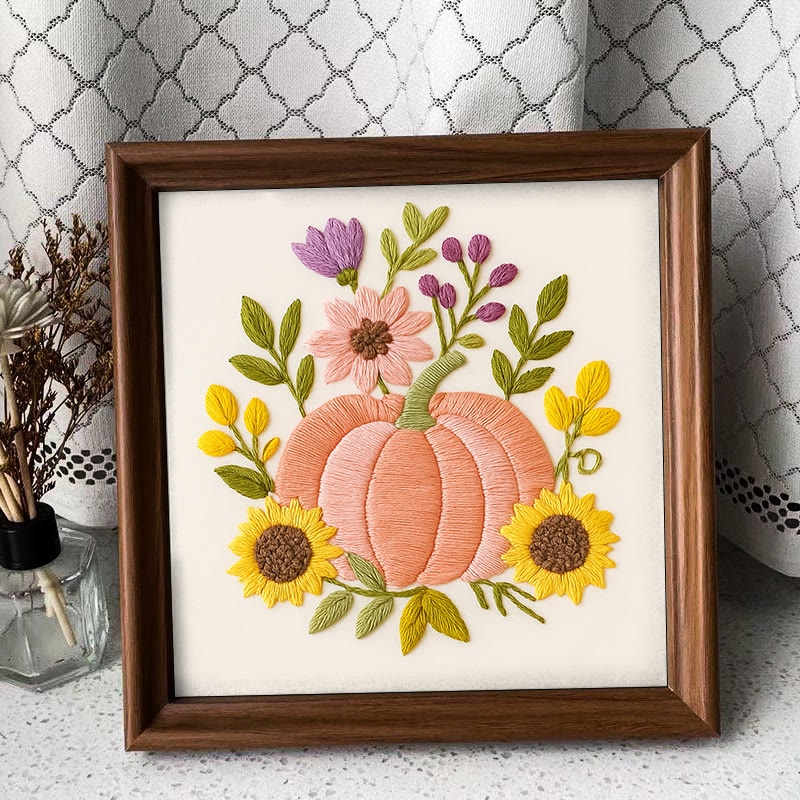 Rubbyoo Embroidery Kit - Pink Pumpkin | Unique Handmade Craft | Halloween Desk Ornament - Embroidery Kit Plus An Extra Frame - image 10