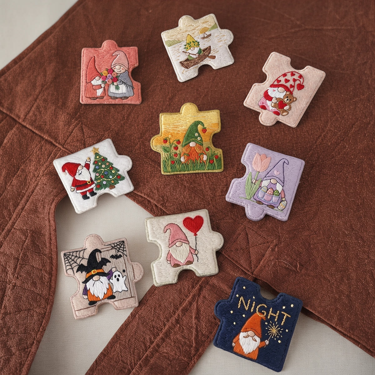 Rubbyoo Diy Magnet & Brooch Embroidery Puzzle Kit - Cute Holiday Gnomes | Handmade Magnet Gift  - image 4
