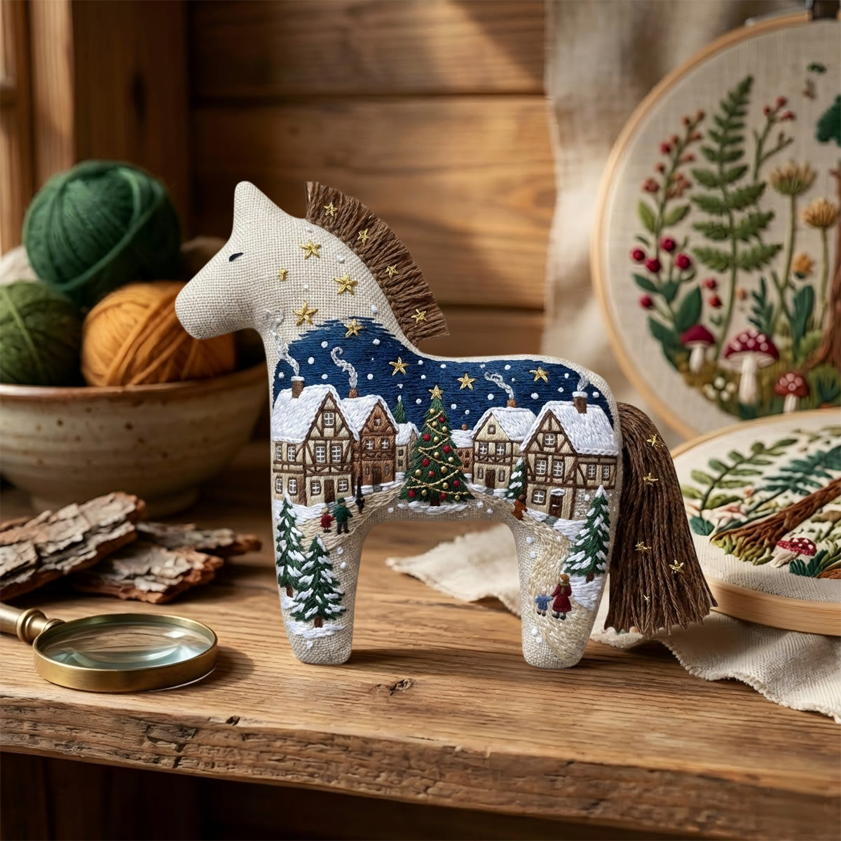 Rubbyoo Dala Horse Embroidery Kit - The Rustic Snowy Village | Festive Night Scene Craft For Christmas Decor | Winter Scene Diy Needlework For Beginners - image 4