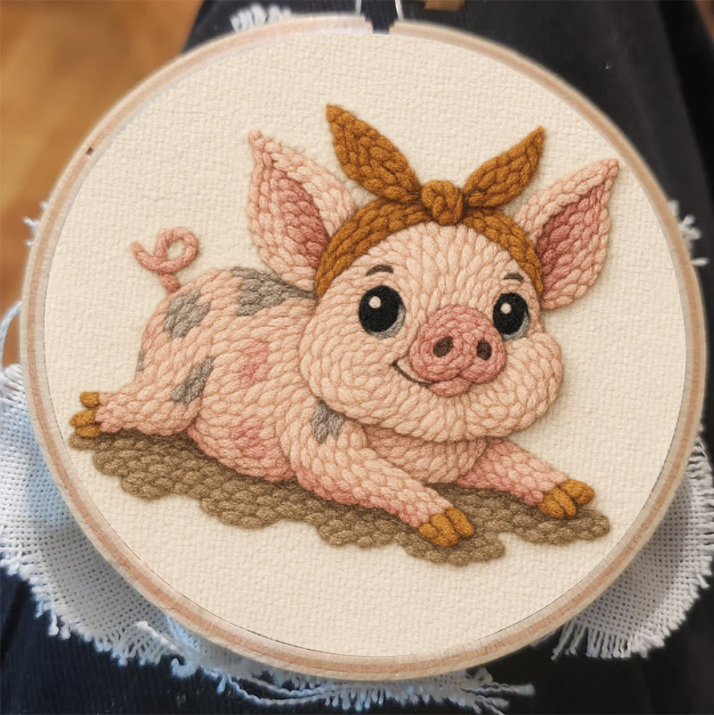 Lying Pig Punch Needle Kit - Cute Animal Craft | Unique Wall Hangings - image 4