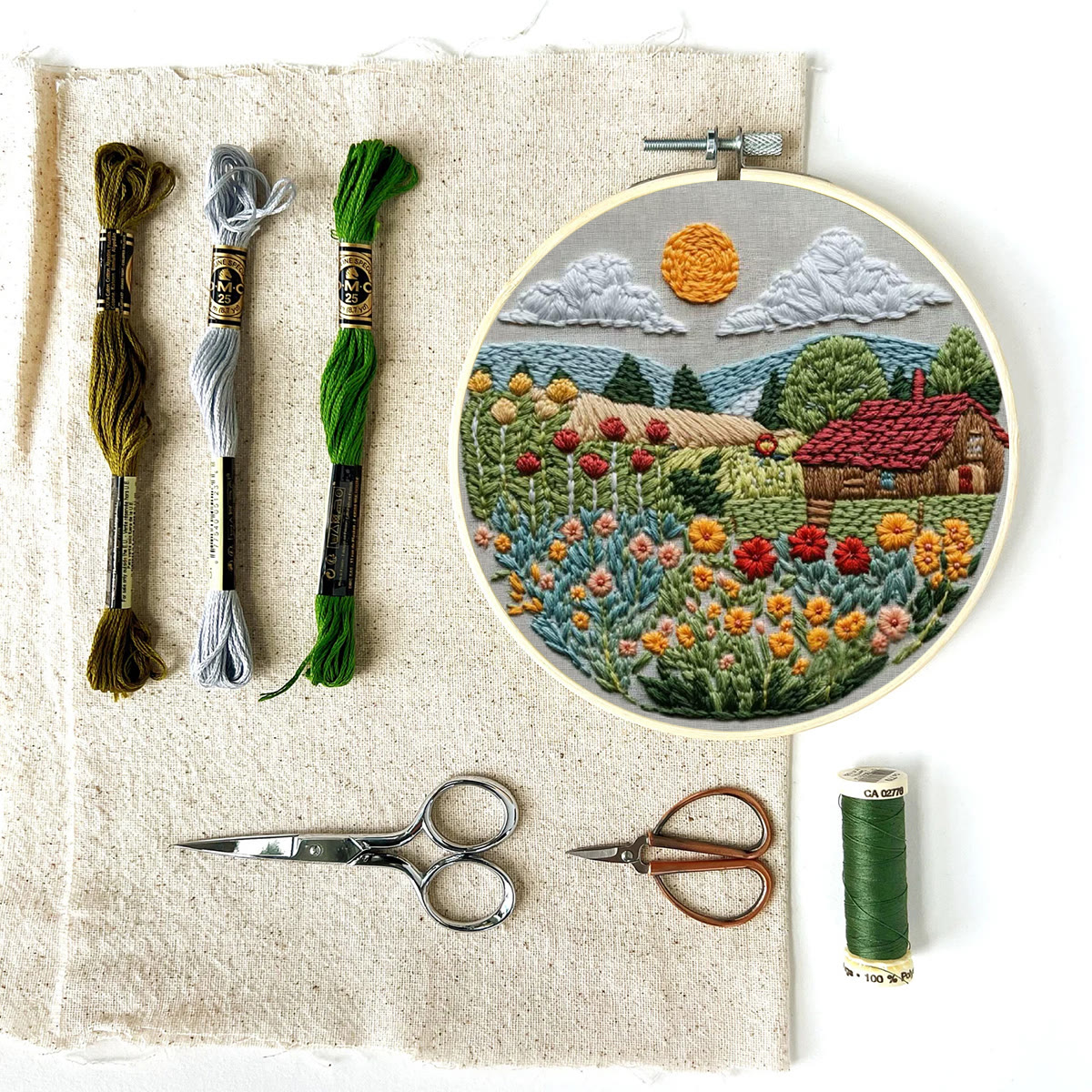 Rubbyoo Embroidery Kit - Sunlit Flower Field Cottage | Vibrant Indoor Wall Accent | Top Gifting Option - image 12