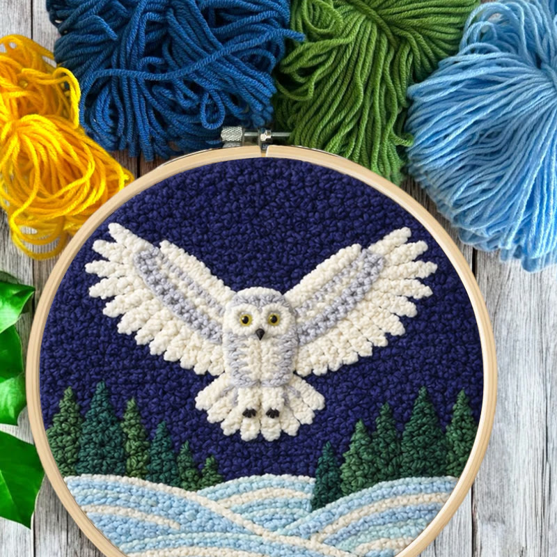 Snowy Night Owl Punch Needle Kit - Magical Handcraft Creation Whimsical | Home Styling Piece - image 8