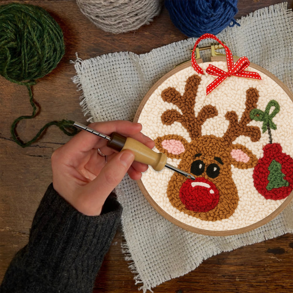 Lovely Reindeer Punch Needle Kit - Christmas Hoop Art | Diy Handmade Collection - image 3