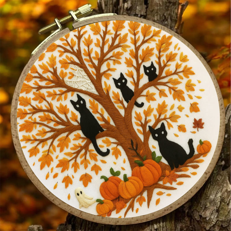 Rubbyoo Embroidery Kit - Halloween Black Cats | Spooky Desk Decor | Cat Lover Halloween Gift - image 3