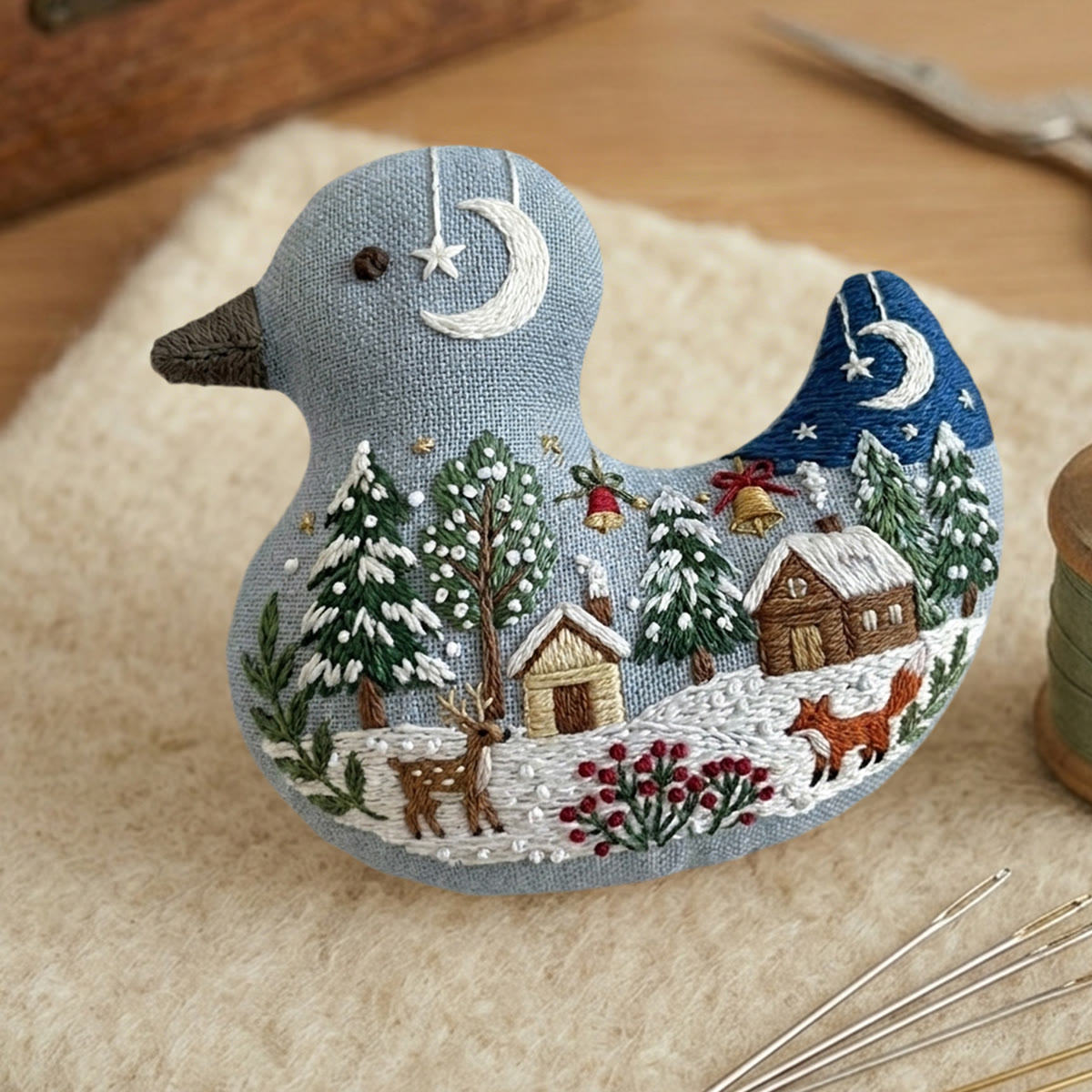 Rubbyoo Duck Embroidery Kit - Reindeer And Fox | Gift For Embroidery Enthusiasts | Nursery Wall Hanging - image 4