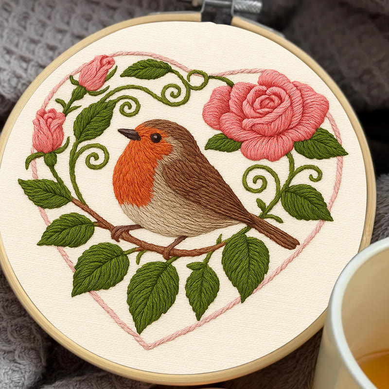 Rubbyoo Embroidery Kit - Rose Robin | Diy Stitch Bird Decor | Nice Handmade Gift For Her - image 8