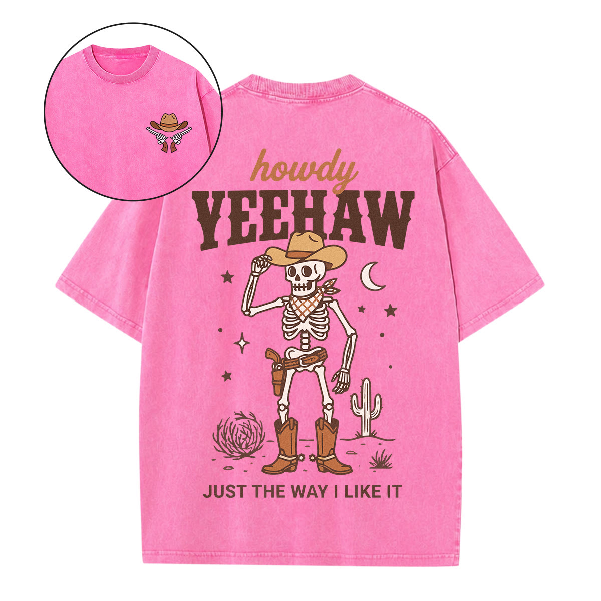 Rubbyoo Just The Way I Like It Double Sided Unisex Washed T-shirt Western Cowboy Style - Pink - 5XL - image 12