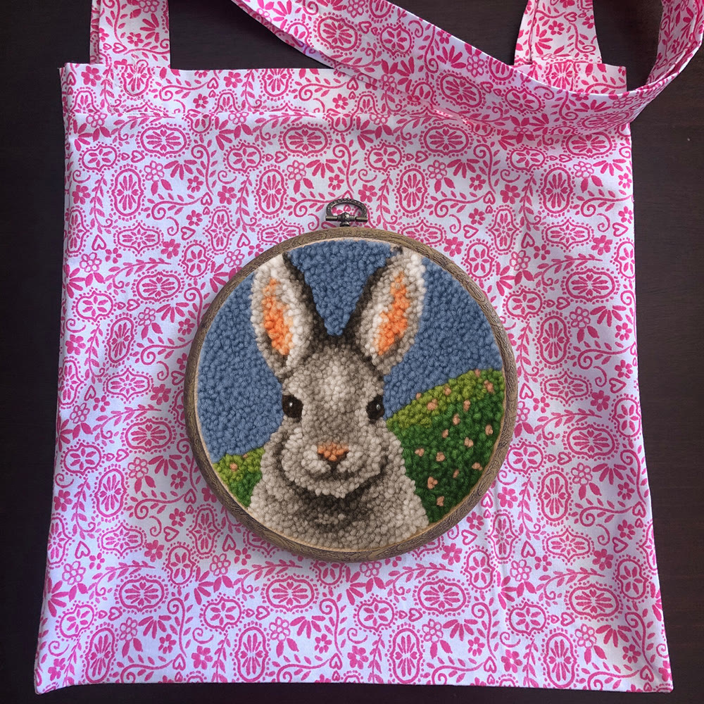 Lovely Grey Rabbit Punch Needle Kit - Diy Needlepoint For Beginner | Nice Handmade Craft - image 12