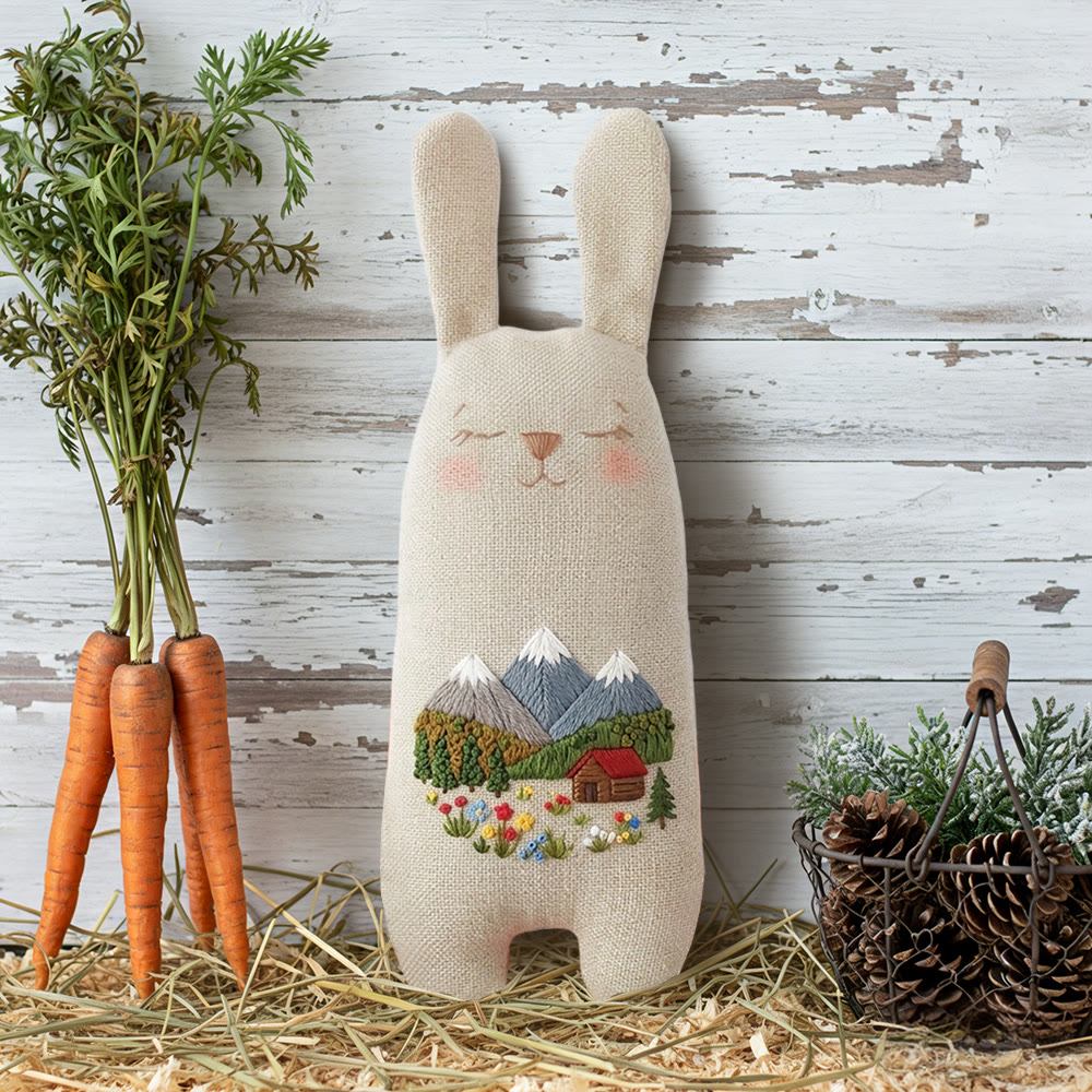 Rubbyoo Bunny Toy Embroidery Kit - Mountain Cabin And Wildflower | Quick Craft | Scenic Home Accent - image 9