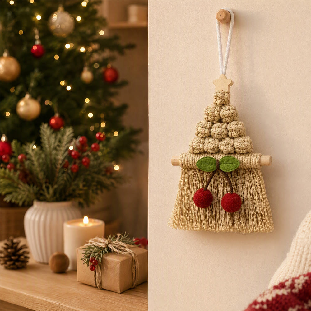 Rubbyoo Christmas Tree Cherry Wall Hanging - Festive Crochet Tassel Ornament | Handcrafted Rustic Holiday Decor  - image 8