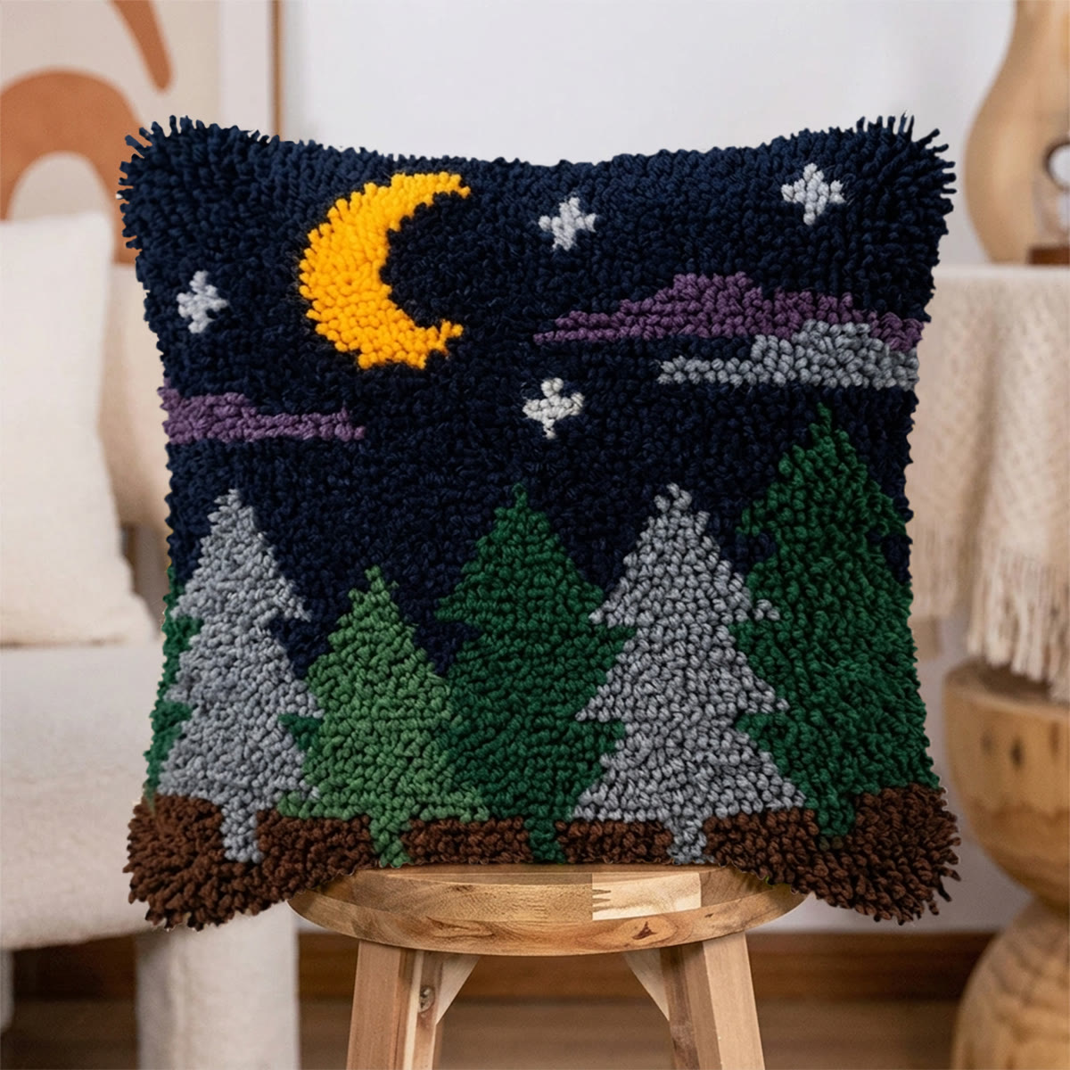 Rubbyoo Latch Hook Pillow Kit - Midnight Forest | Square Cushion Cover | Unique Home Decor  - image 3