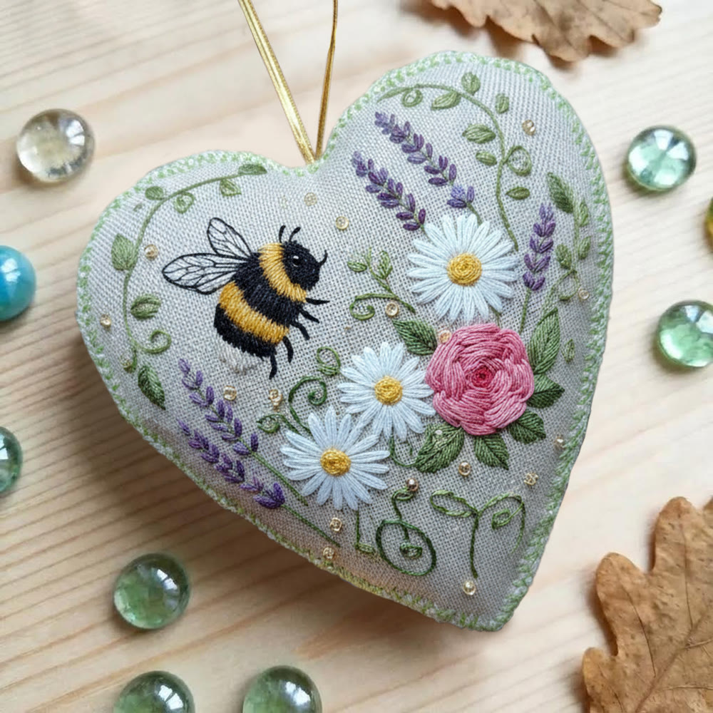 Rubbyoo Heart Embroidery Kit - Bee And Wildflower | Beginner Friendly Craft | Charming Home Accent - image 6