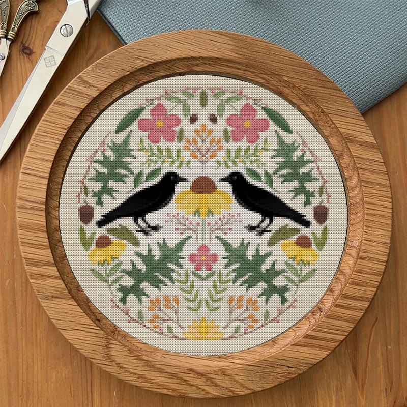  Cross Stitch Kit - Floral Ravens | Handmade Room Ornament | Diy  Needle Craft  - image 8