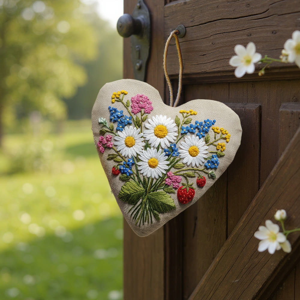 Rubbyoo Heart Embroidery Kit - Daisy Hydrangea With Strawberry Detail | Fresh Handmade Diy | Cheerful Gifting Selection - image 4