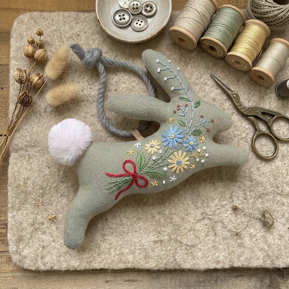 Rubbyoo Rabbit Embroidery Kit - Floral Forest | Warm Toned Charm | Cute Gift Idea - image 4