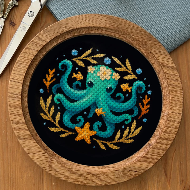  Cross Stitch Kit - Whimsical Octopus | Ocean Animal Craft | Diy Stitch Wall Decor - image 9