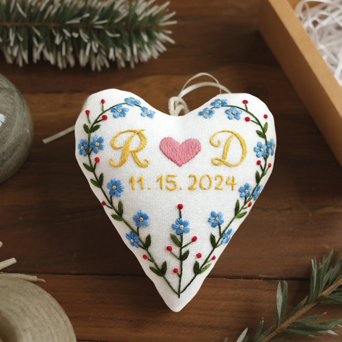 Rubbyoo Heart Embroidery Kit - Initials Heart Blue Floral | Tailored Handstitched Craft | Anniversary Preferred Pick - image 6