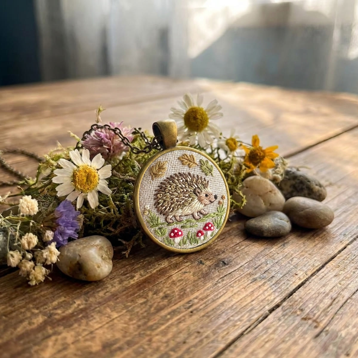 Rubbyoo Embroidery Accessories Kit - Cute Hedgehog And Toadstool | Gift For Her | Vintage Style Forestcore Jewelry - image 6