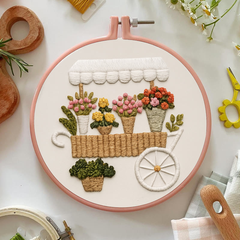 Rubbyoo Embroidery Kit - Charming Floral  Cart | Diy Handmade Craft | Unique Desk Decor - image 5