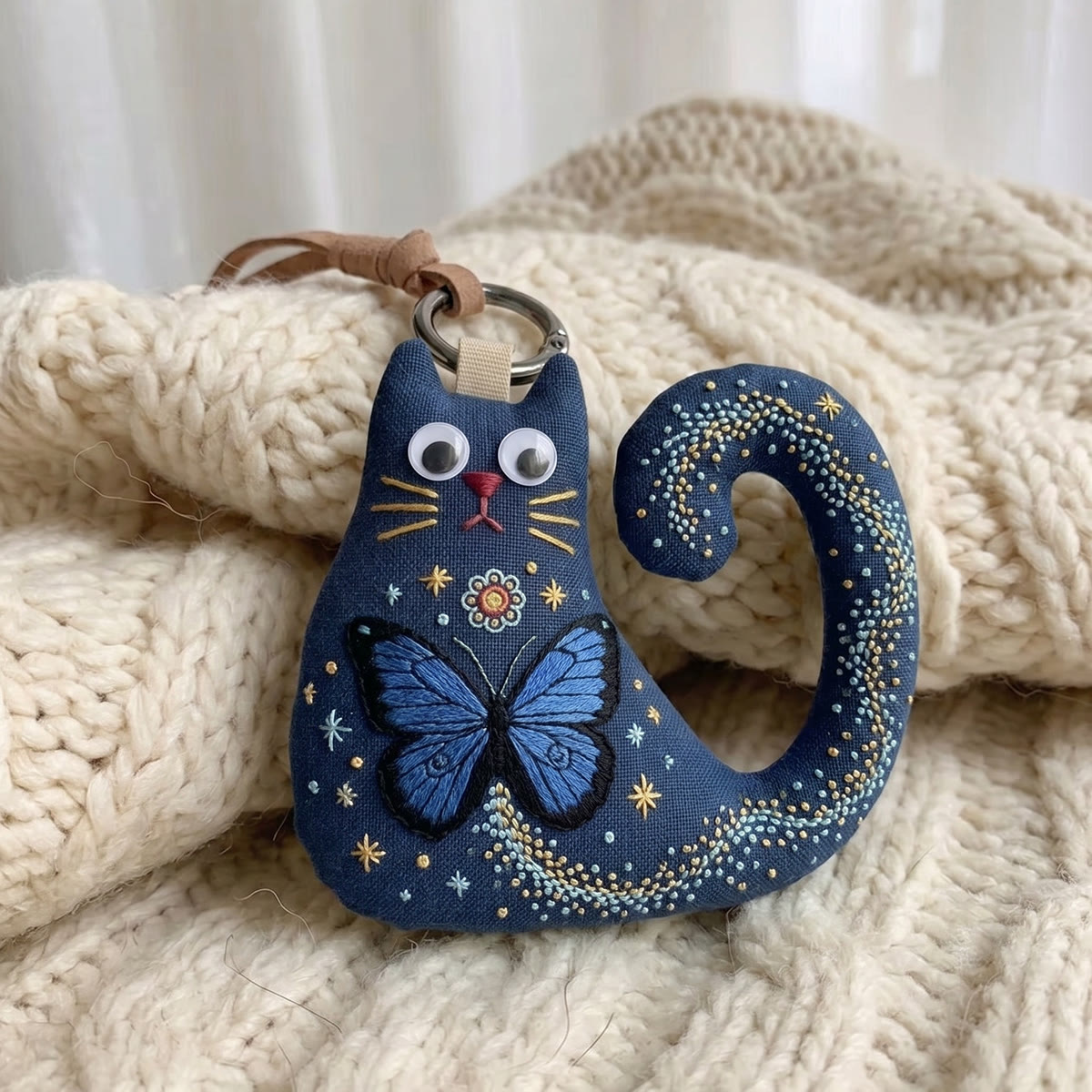 Rubbyoo Cat Embroidery Kit - Blue Butterfly | Unique Birthday Gift For Her | Dreamy Backpack Pendant - image 4