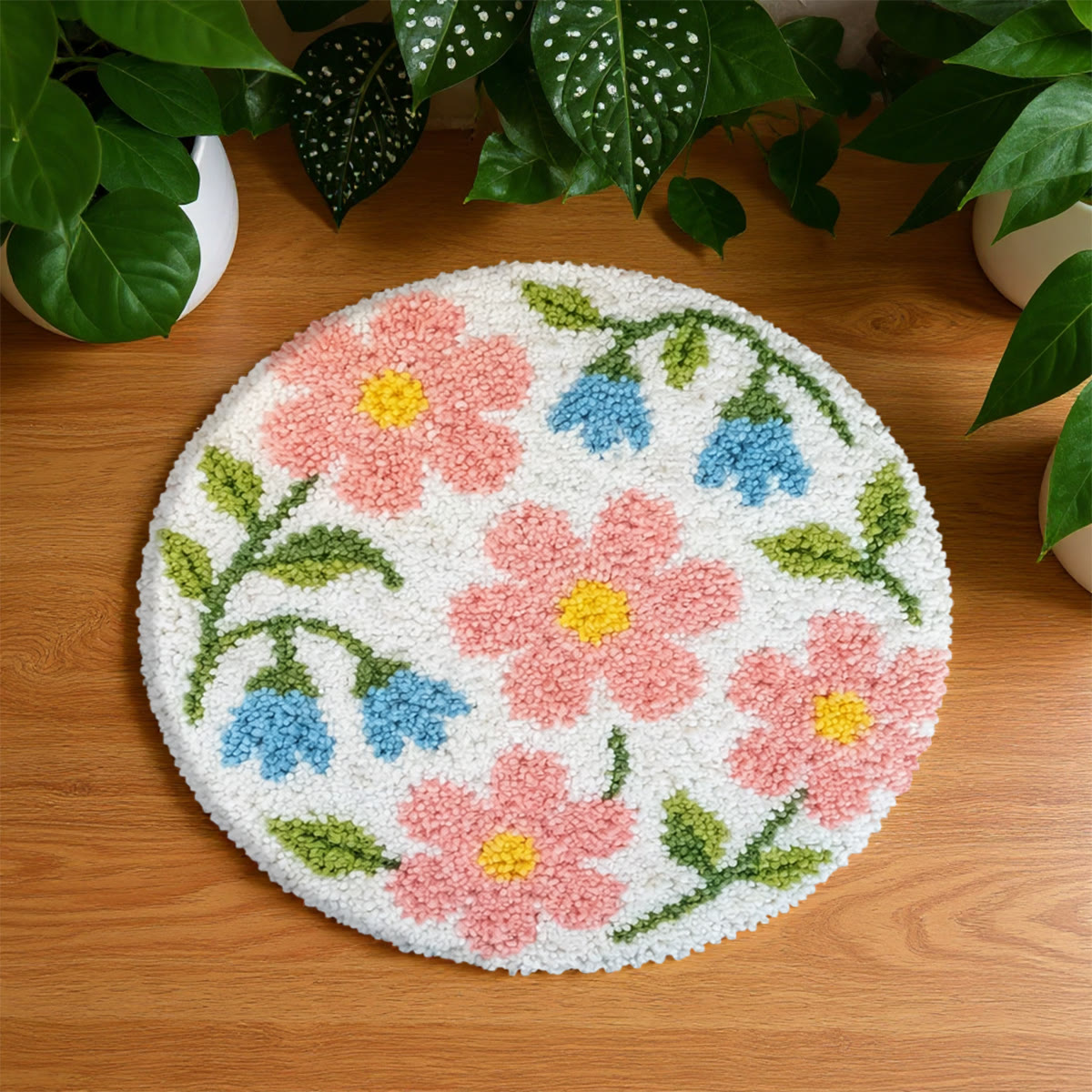 Rubbyoo Latch Hook Rug Kit - Pink Flower | Nice Housewarming Gift | Entrance Door Mat - 48×48cm - image 1