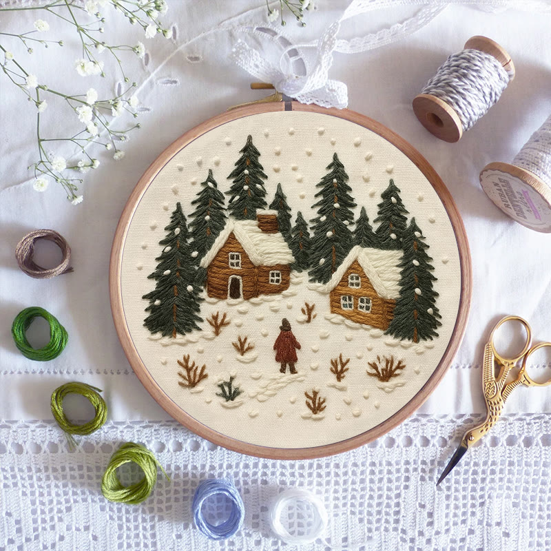 Rubbyoo Embroidery Kit - Snowy Town | Winter Landscape Craft | Christmas Handmade Decor  - image 6