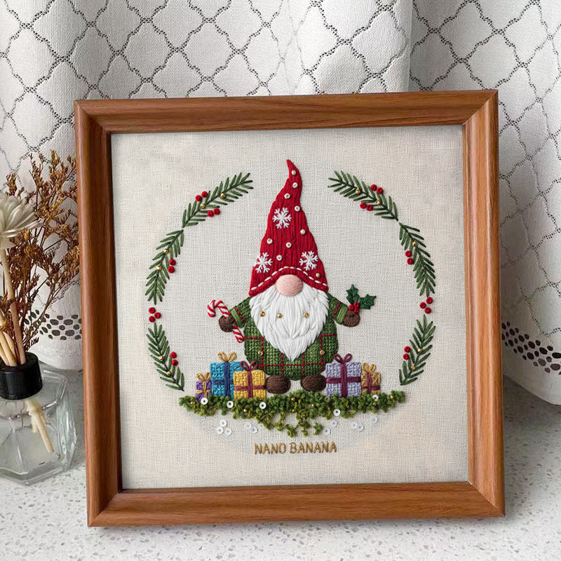 Rubbyoo Embroidery Kit - Christmas Gnome With Gifts | Christmas Celebration Craft | Diy Needle Art - Embroidery Kit Plus An Extra Frame - image 10