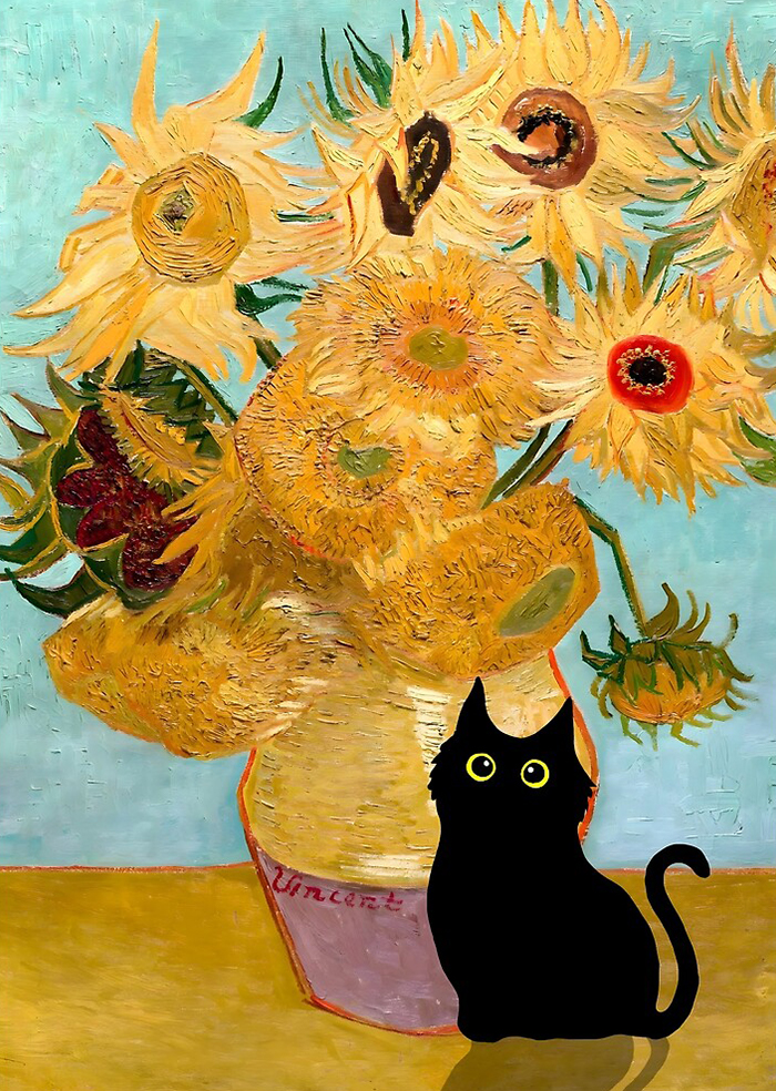 Rubbyoo Cat with Sunflowers - Wooden Jigsaw Puzzle