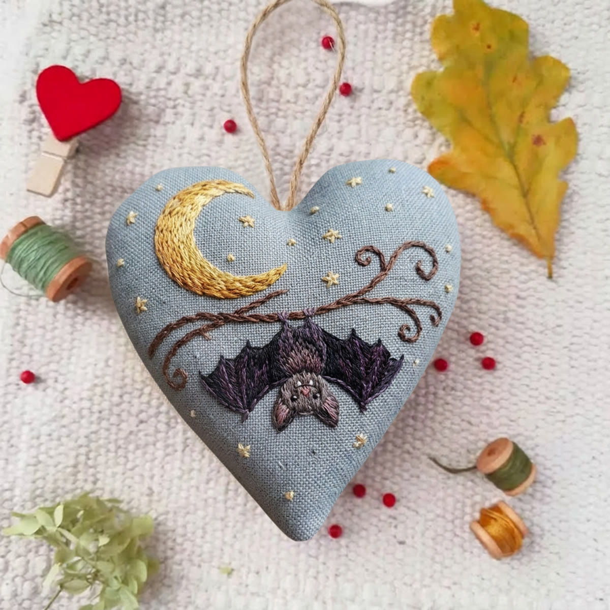 Rubbyoo Heart Embroidery Kit - Evil Bat | Halloween Hanging Decoration | Gothic Style Handmade Gift  - image 5