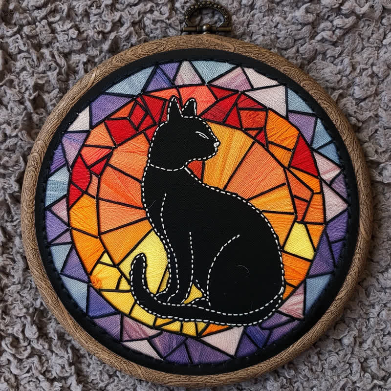 Rubbyoo Embroidery Kit - Black Cat Kitten Stained Glass - image 10
