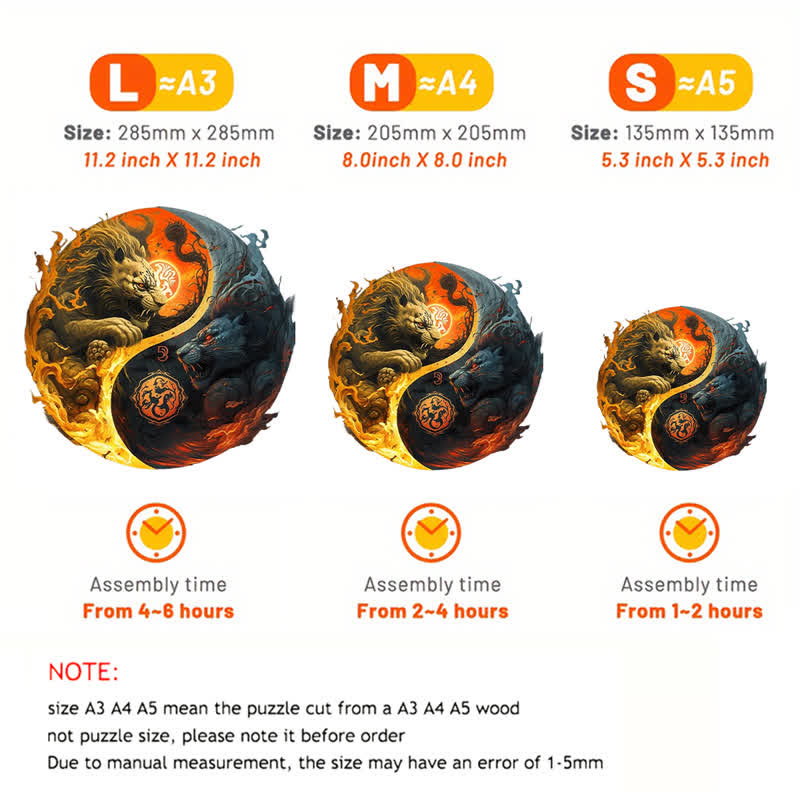 Rubbyoo Lion Spirits Yin and Yang - Wooden Jigsaw Puzzle