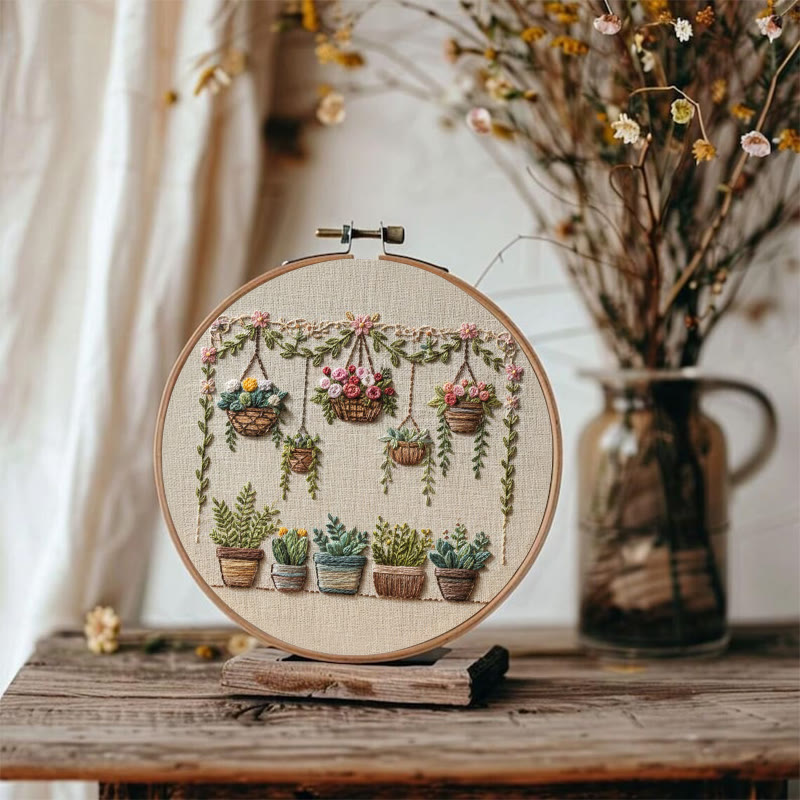 Rubbyoo Embroidery Kit - Hanging Planter And Succulent | Accessible Craft | Natural Home Charm - image 3