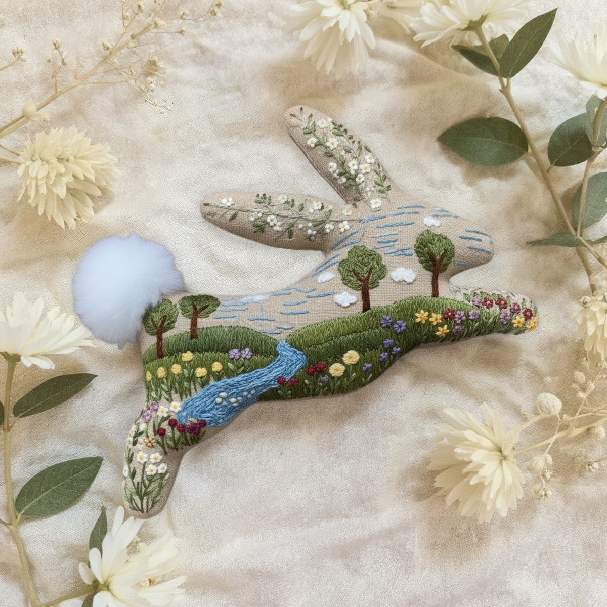 Rubbyoo Rabbit Embroidery Kit - Countryside View | Unique Landscape Art | Lovely Bunny Craft - image 4